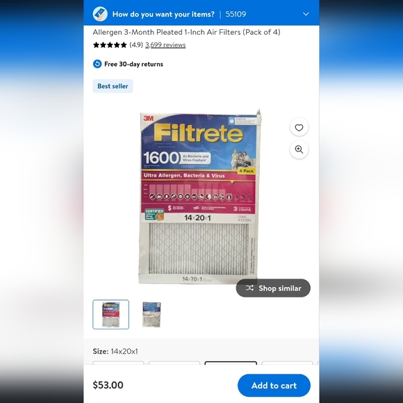 3M Filtrete furnace filters 1600 (MERV 12) 4 pack, 14x20x1 - Picture 4 of 4